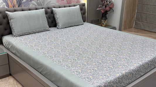 Imported Super Fine Pure Cotton Floral Green Bedsheet
