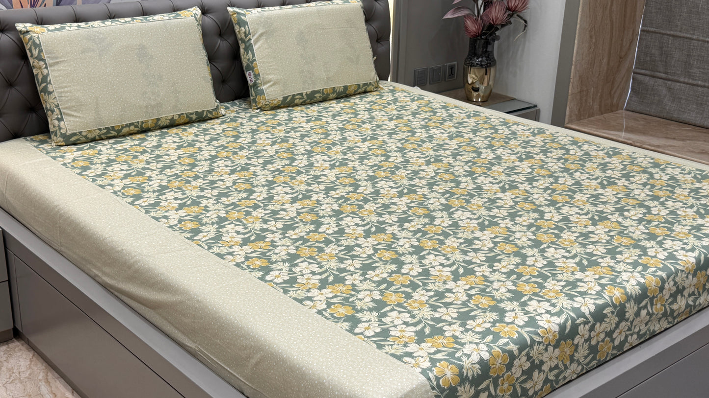 Imported Breathable Pure Cotton Foral Print Bedsheet