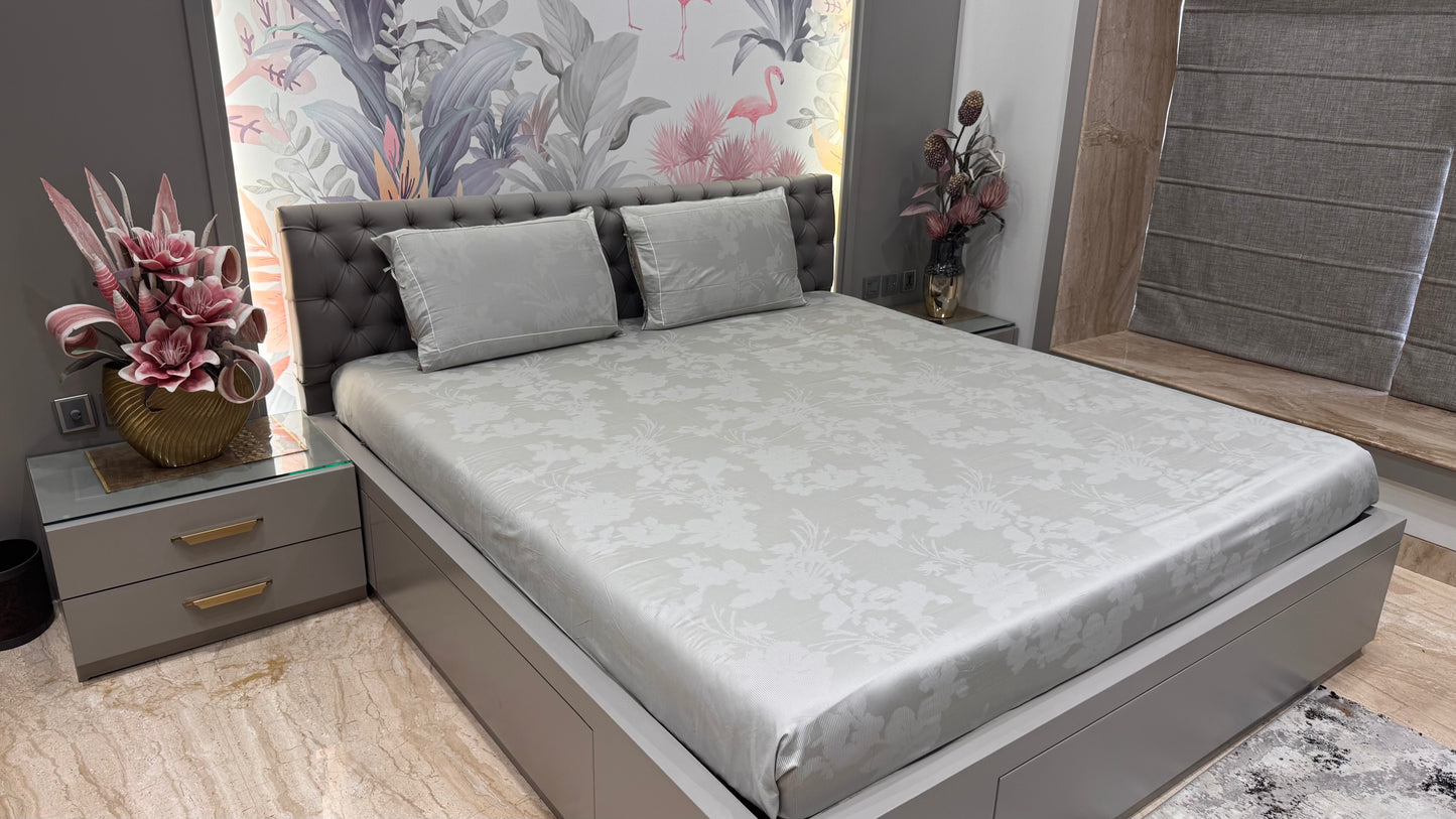 Premium 300TC Jacquard Print Grey Colour Bedsheet