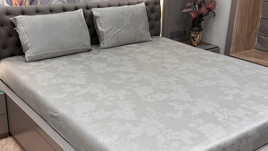 Premium 300TC Jacquard Print Grey Colour Bedsheet