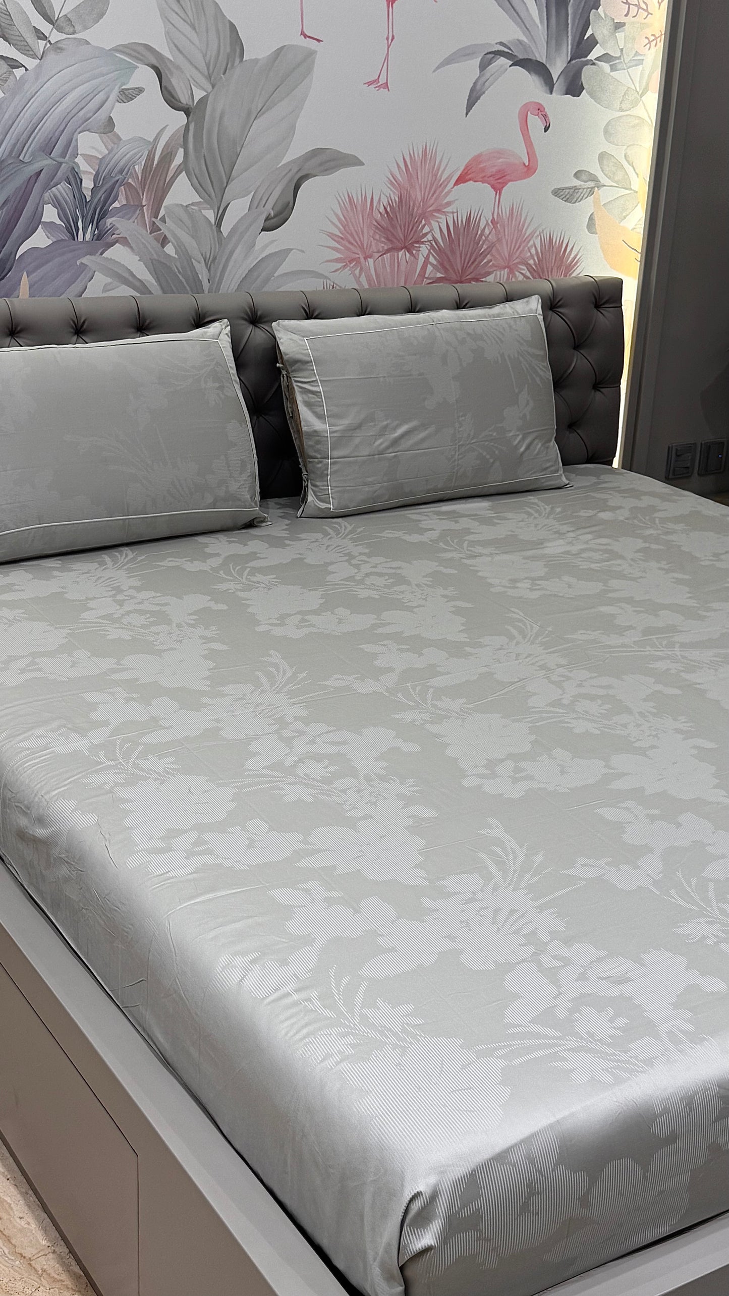 Premium 300TC Jacquard Print Grey Colour Bedsheet