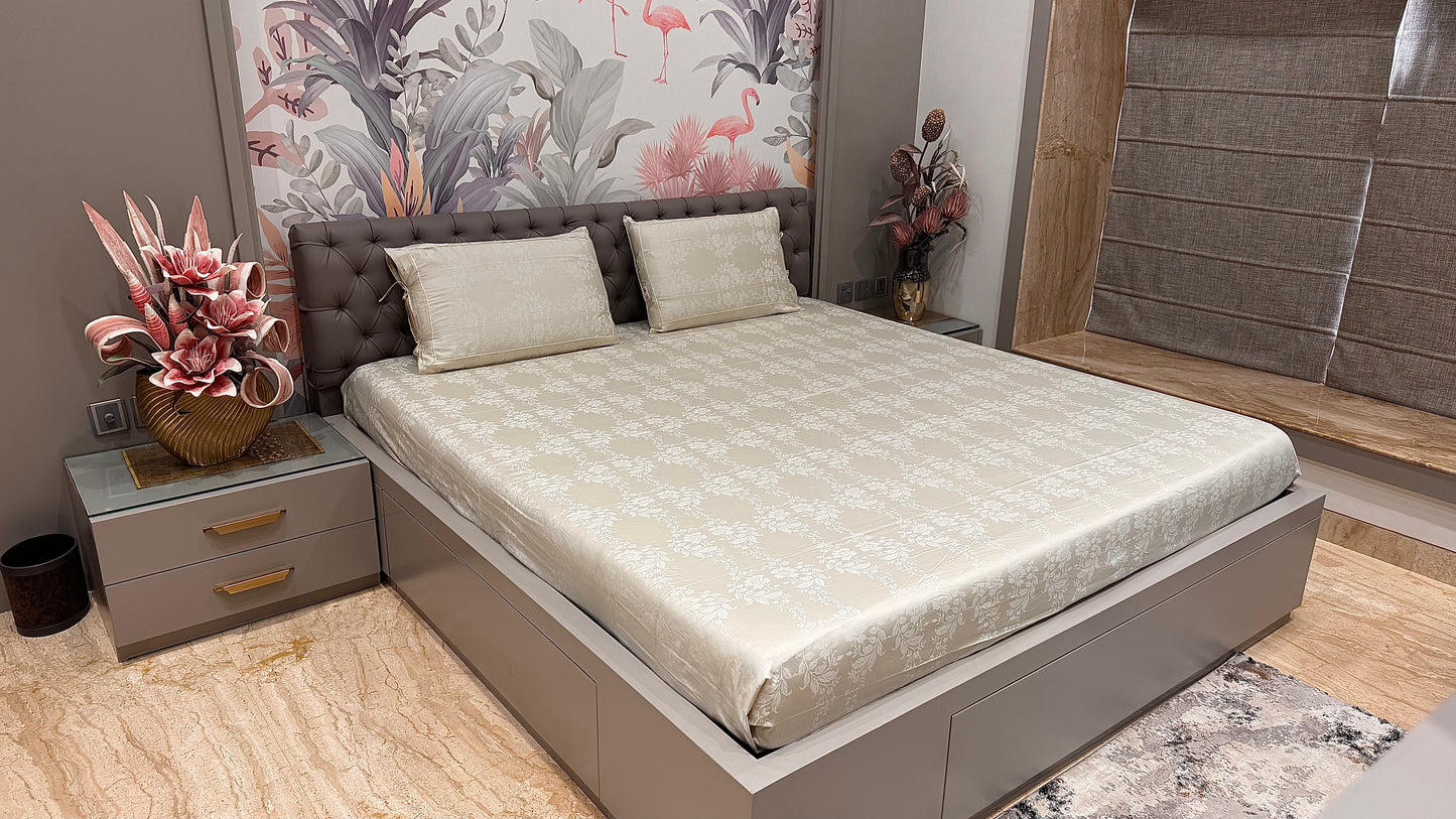 Smooth 300TC Jacquard Print Beige Colour Bedsheet