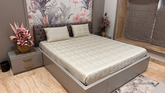 Smooth 300TC Jacquard Print Beige Colour Bedsheet