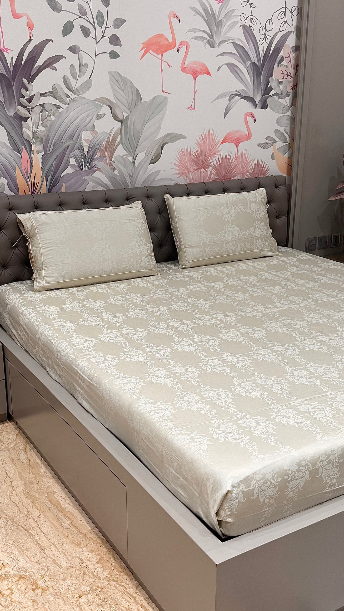 Smooth 300TC Jacquard Print Beige Colour Bedsheet
