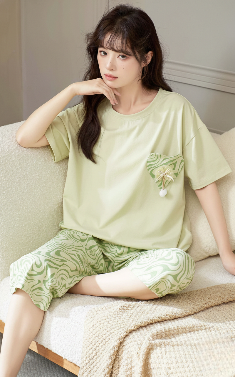 Trendy Green Hosiery Cotton Night Suit