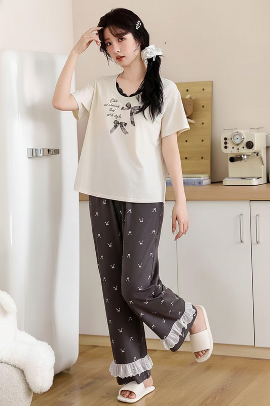 Cream Hosiery Cotton Night Suit Set