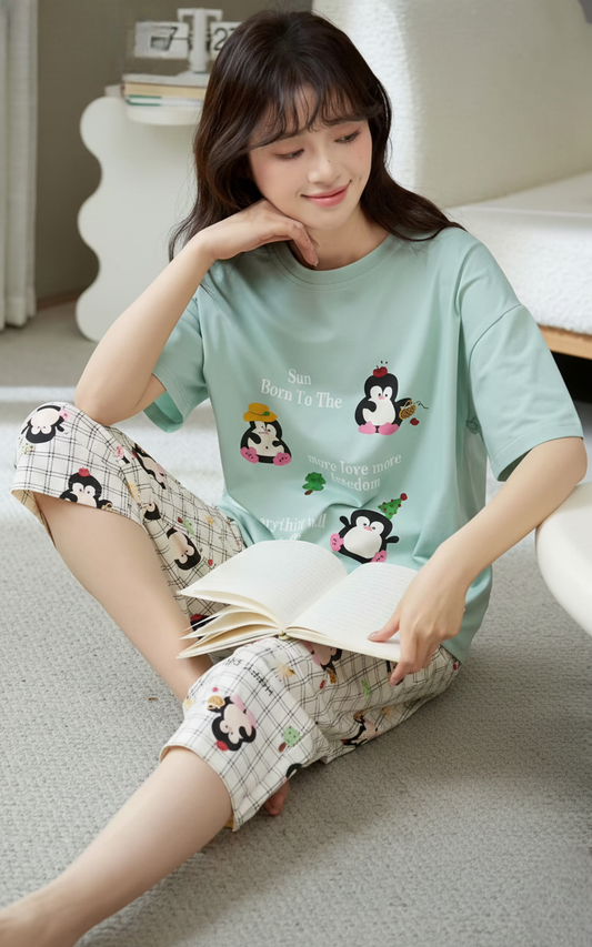 Green Colour Cotton Night Suit