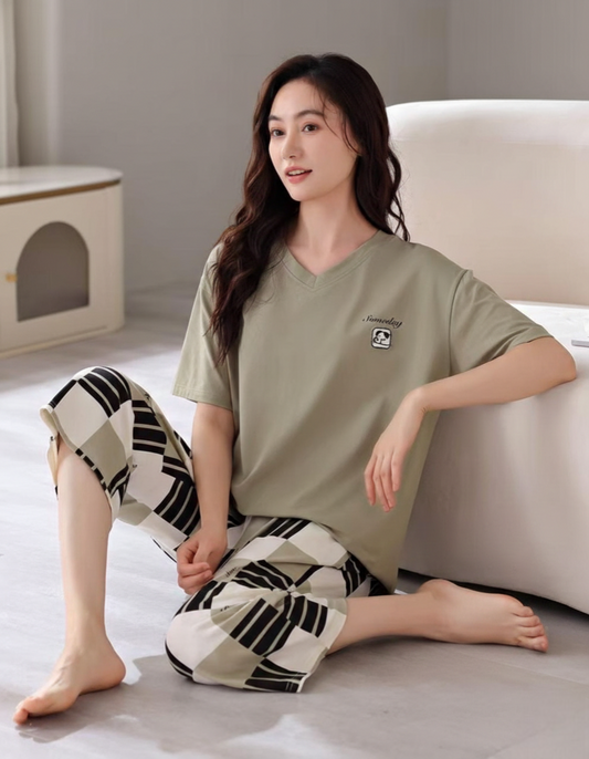 Premium Green Hosiery Cotton Night Suit