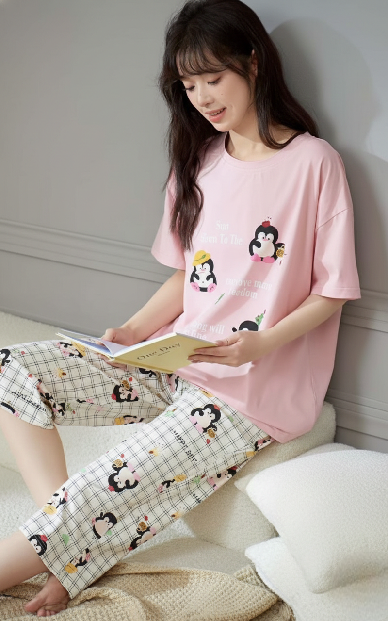 Pink Hosiery Cotton Night Suit