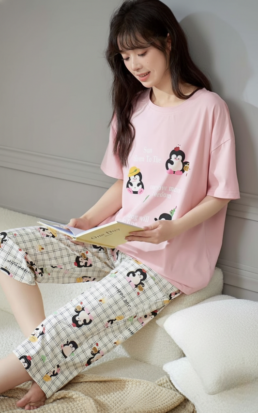 Pink Hosiery Cotton Night Suit