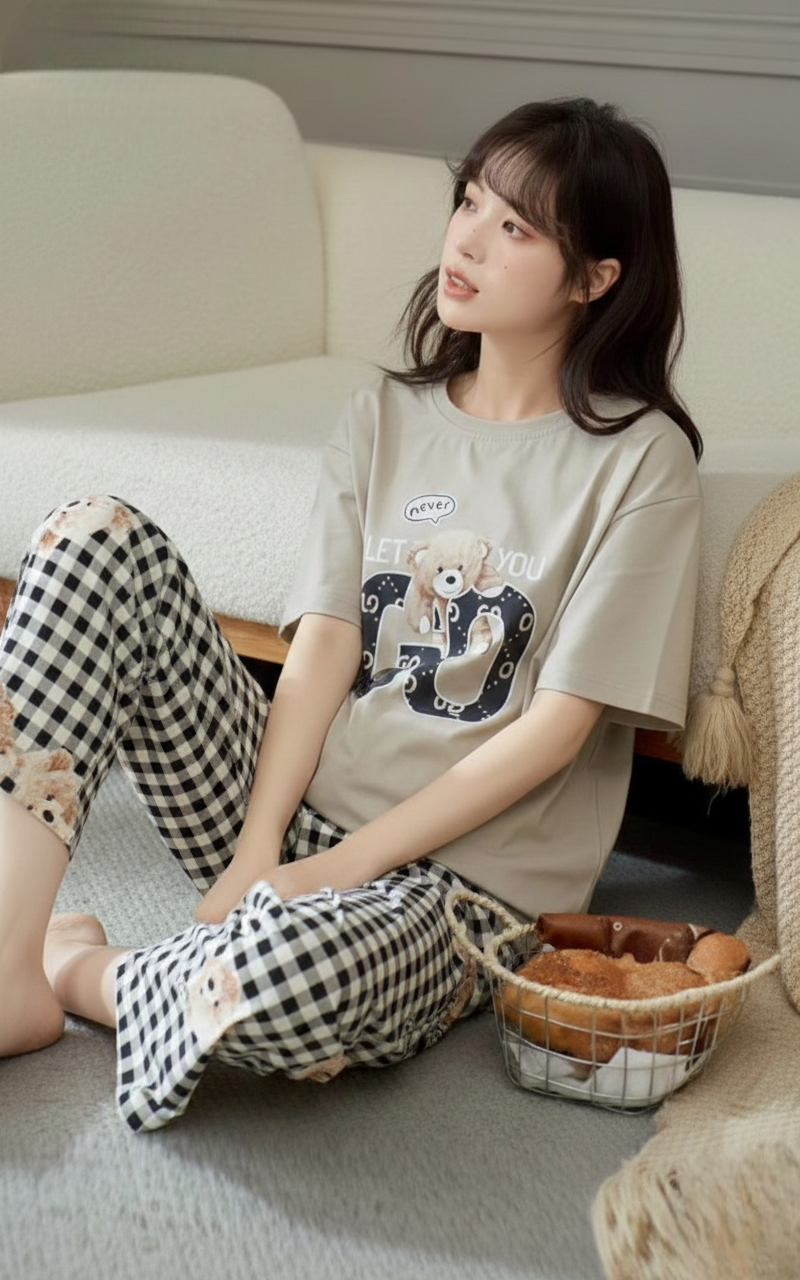 Grey colour cotton night suit