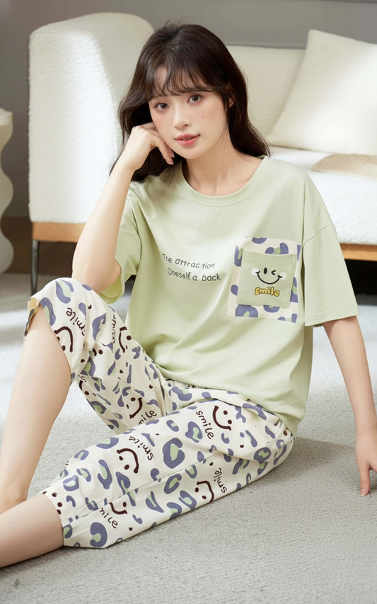 Green Colour Cotton & Lycra hosiery night suits