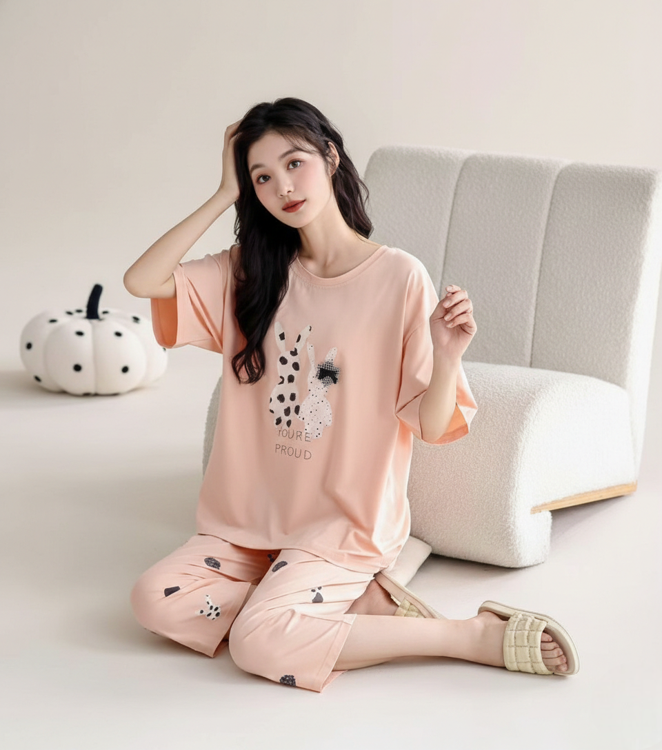 Orange Hosiery Cotton Night Suit