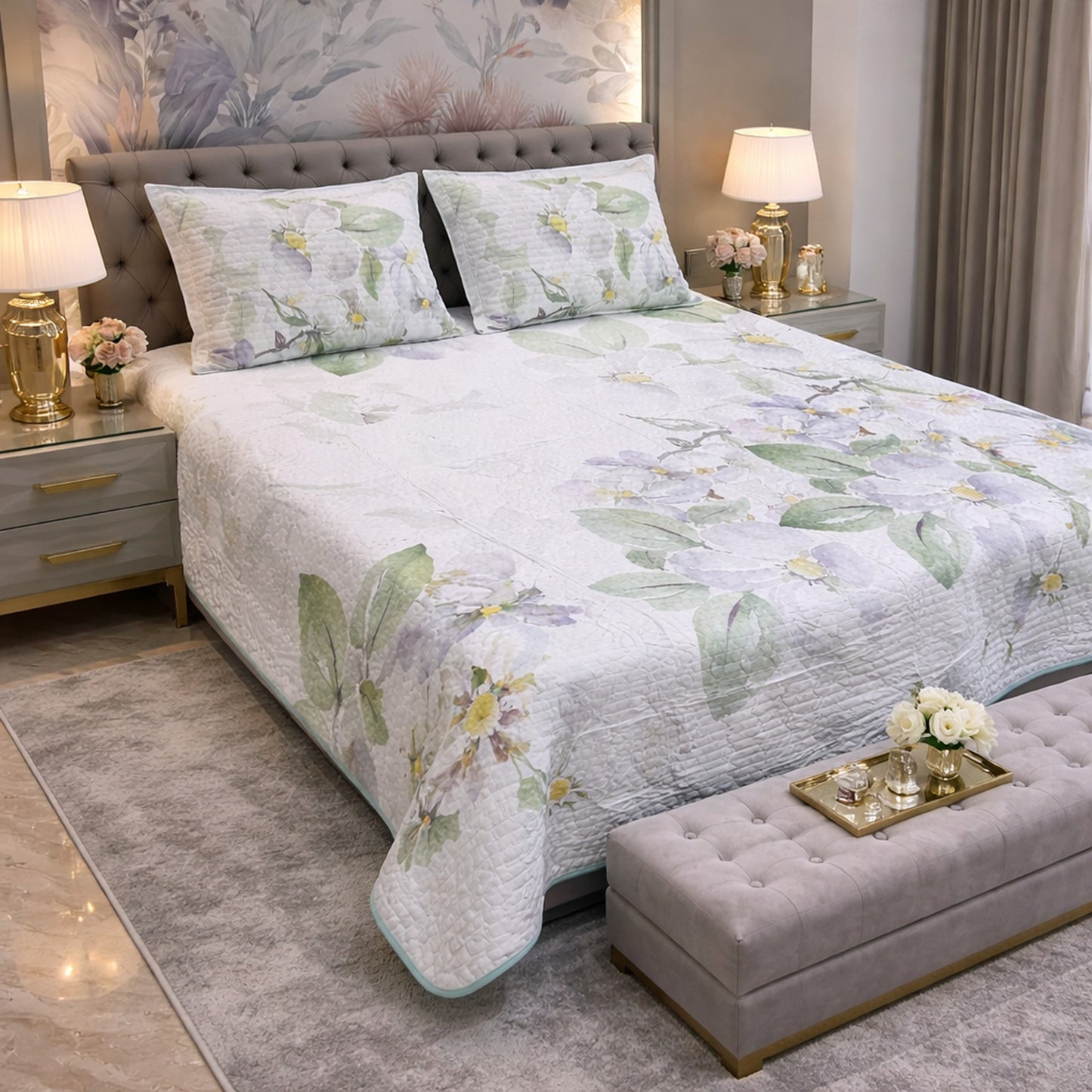 Premium Floral Design Digital Bedcover