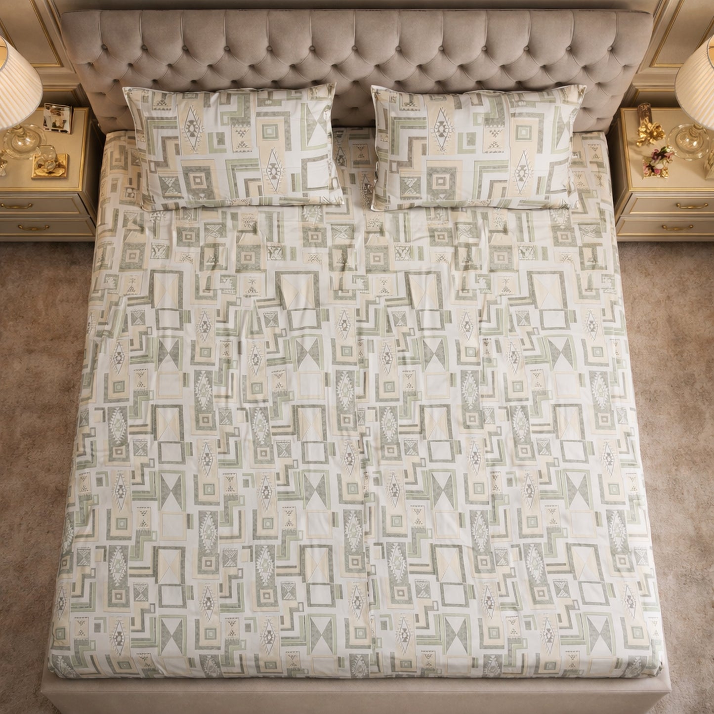 Fine Yellow Colour Geometrical Print Bedsheet