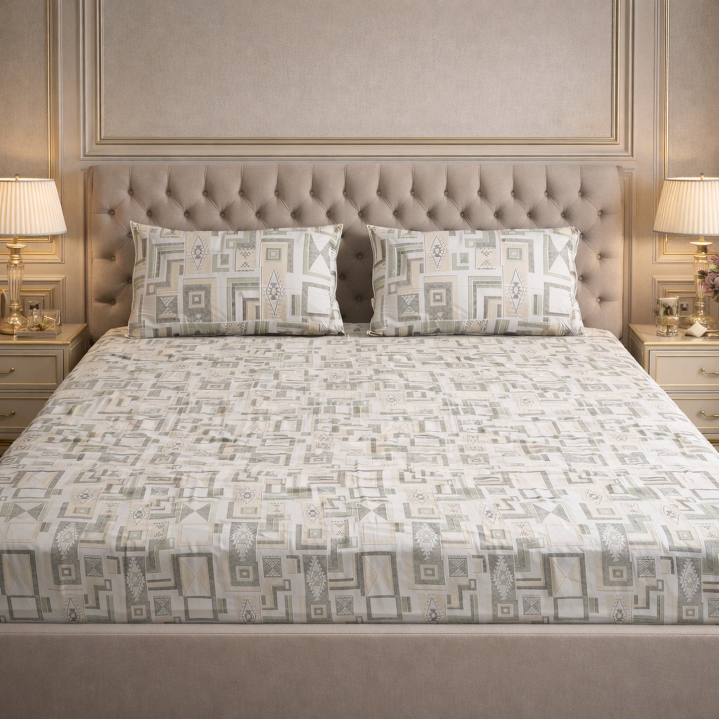 Fine Yellow Colour Geometrical Print Bedsheet