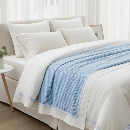 Sky Blue Colour Check Pure Cotton AC Dohar