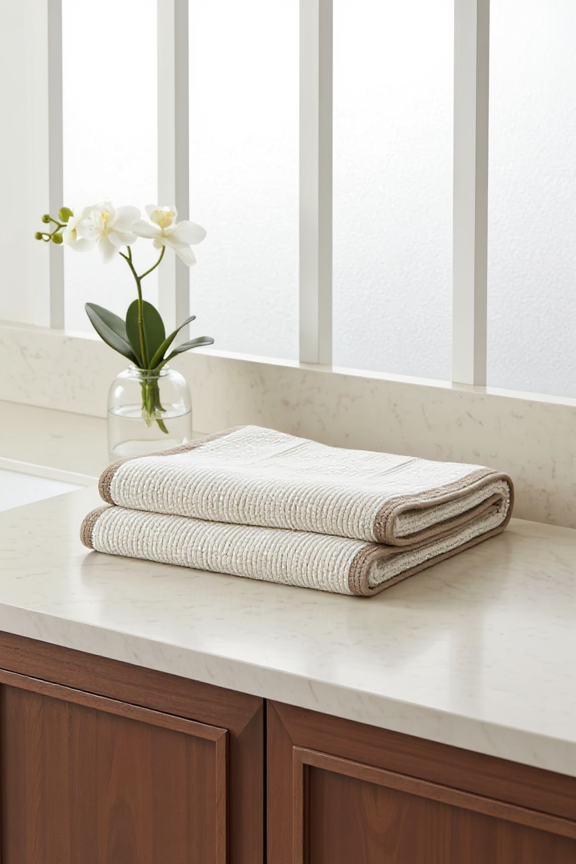 Green & Beige Soft Textured Stripe Towel (Pack of 2)