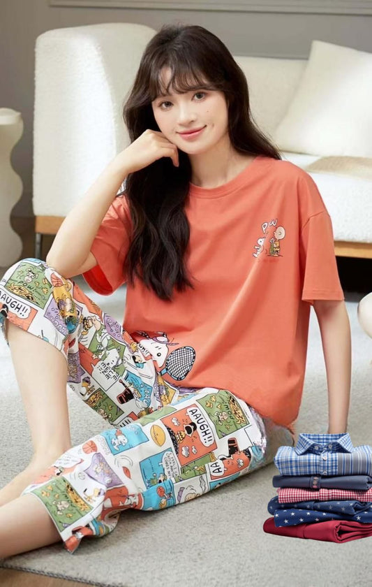 Orange Colour Cotton Night Suit
