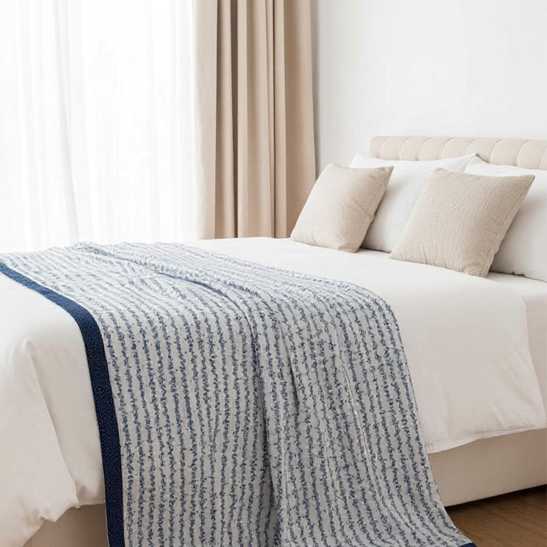 White and Blue Coloured Printed AC Dohar
