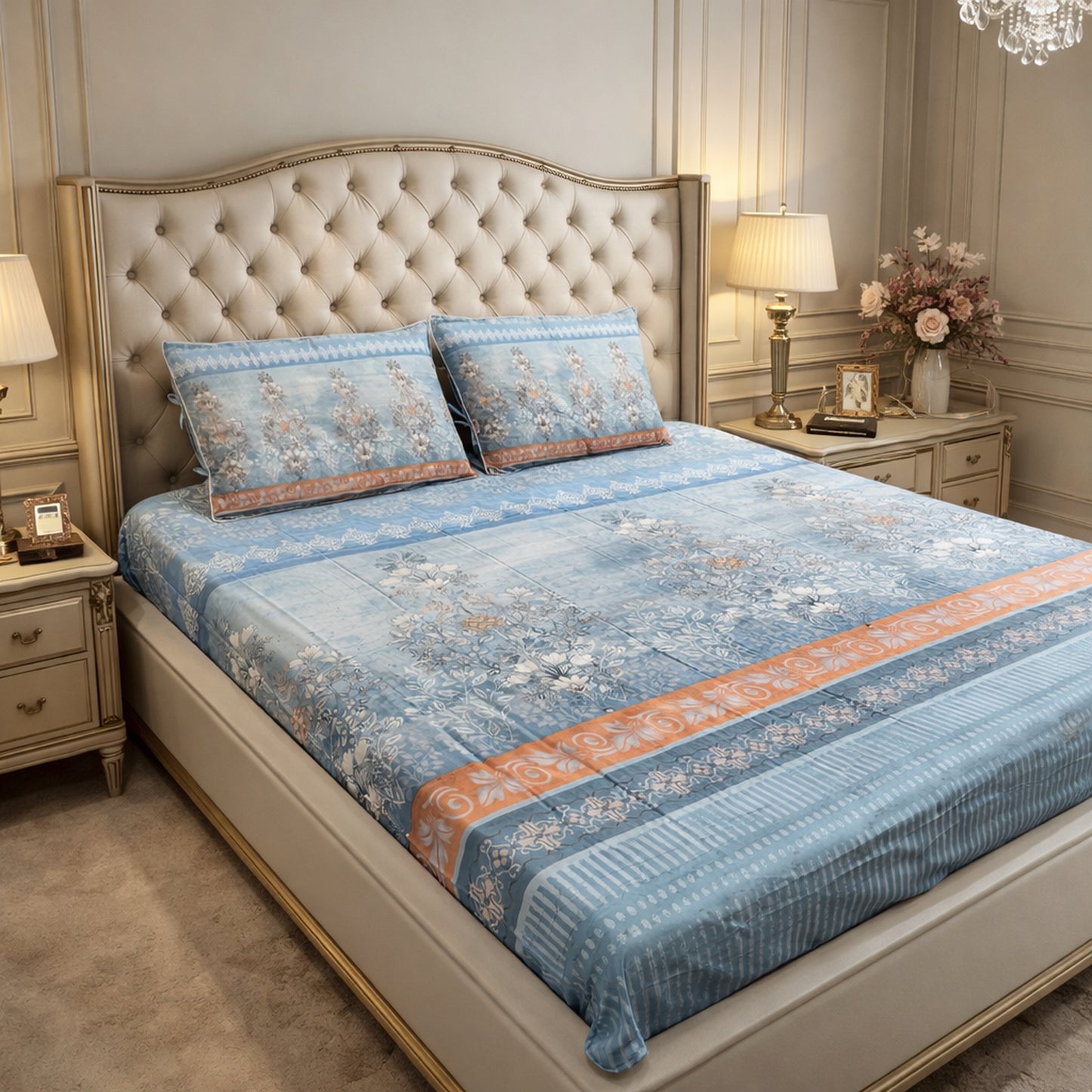 Floral Pure Cotton Digital Print Bedsheet Set