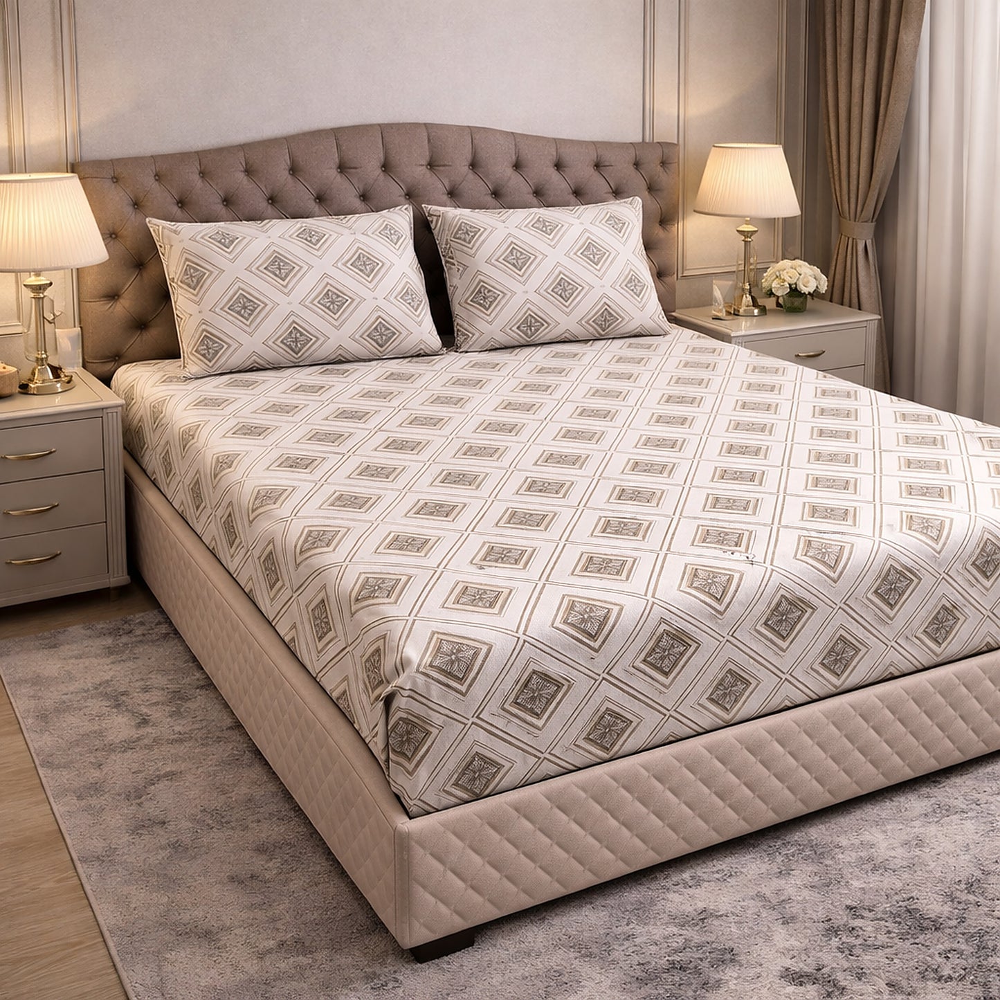 Pure Cotton Geometrical Print King Size Bedsheet