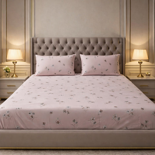 Pink Floral Pure Cotton King Size Bedsheet Set