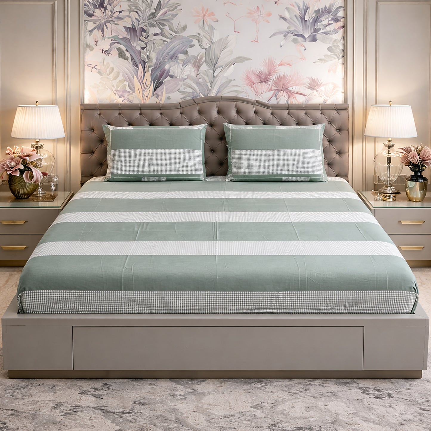 Imported Pure Cotton Stripes With Checks Bedsheet