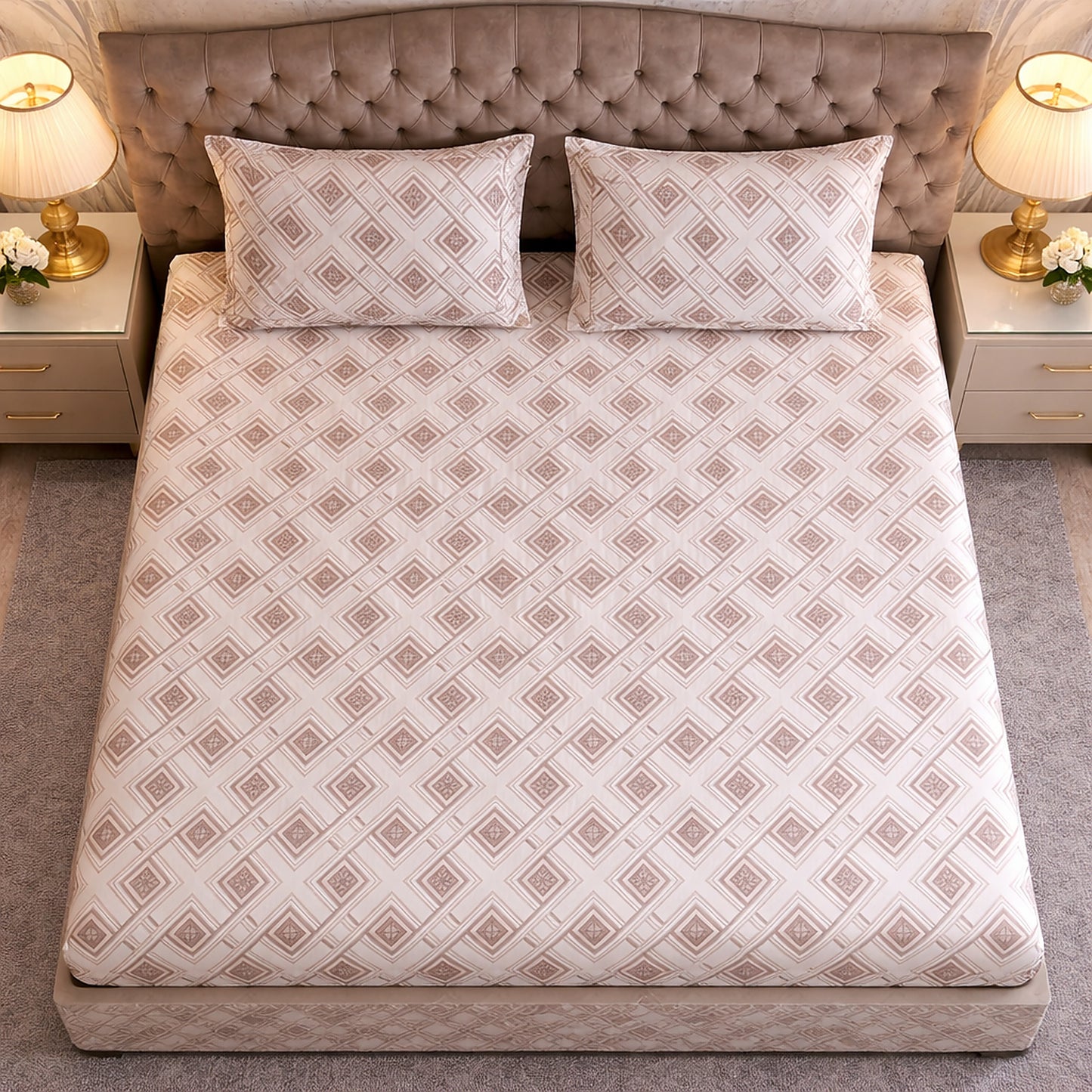Pure Cotton Geometrical Print King Size Bedsheet