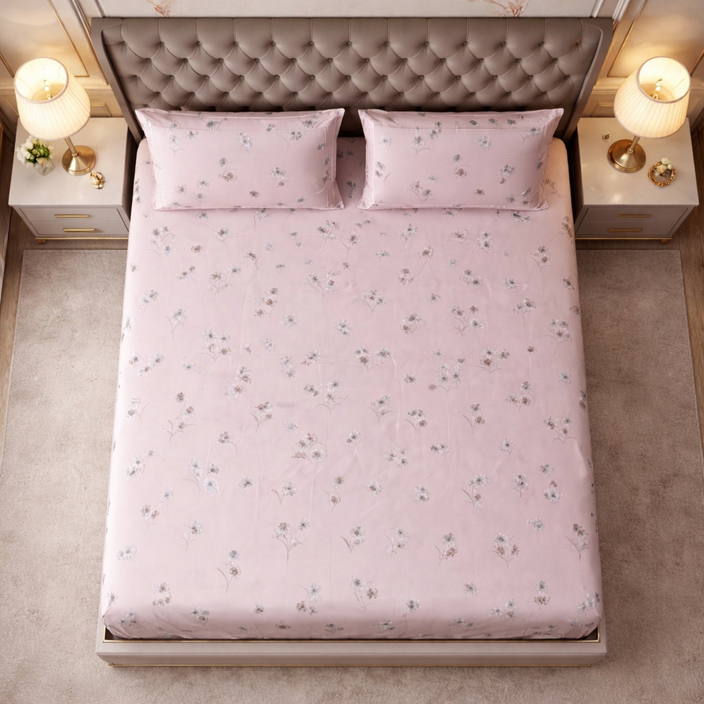 Pink Floral Pure Cotton King Size Bedsheet Set