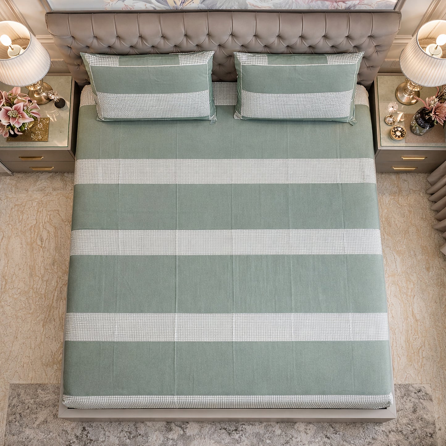 Imported Pure Cotton Stripes With Checks Bedsheet