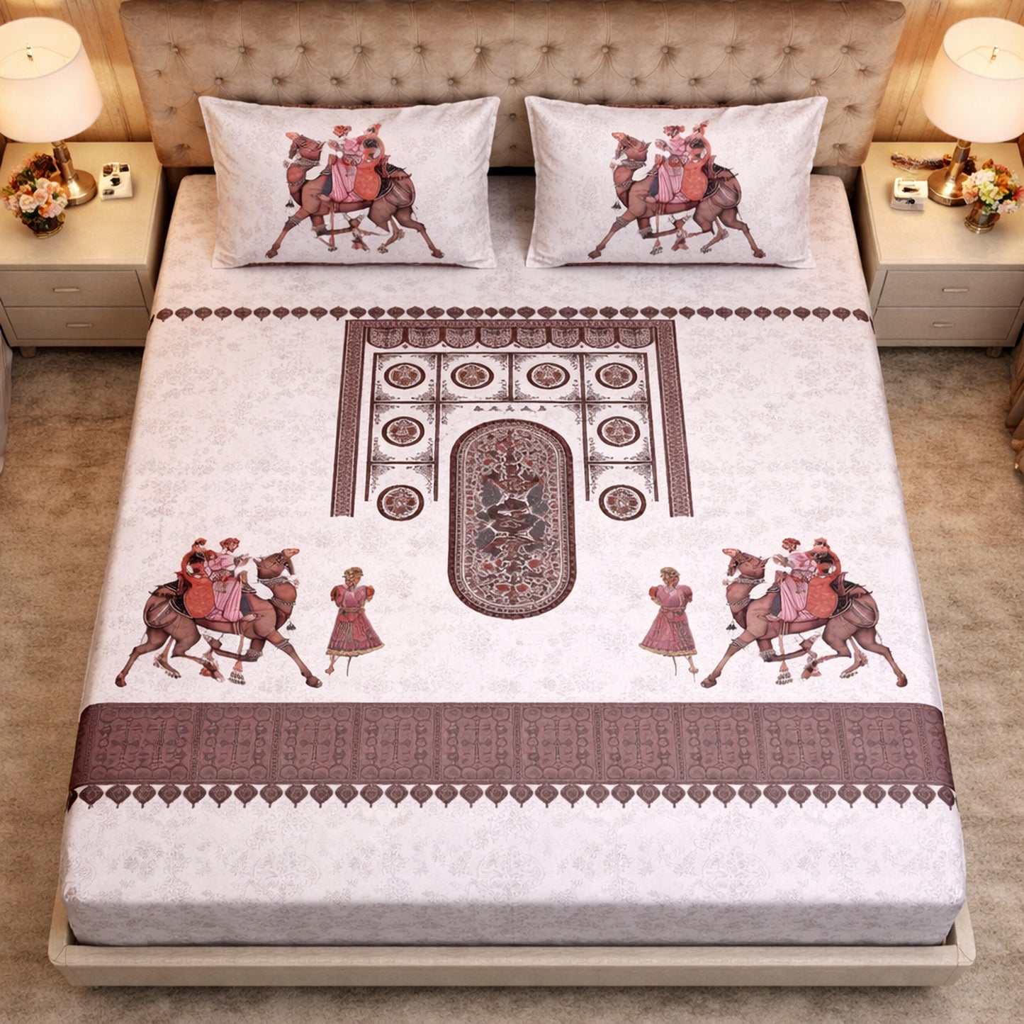 Pure Cotton Camel Digital Print Bedsheet