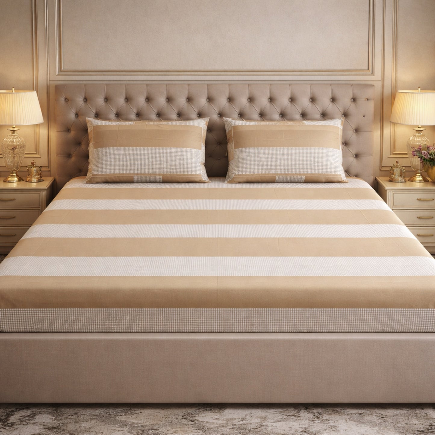 Imported Pure Cotton Stripes With Checks Bedsheet