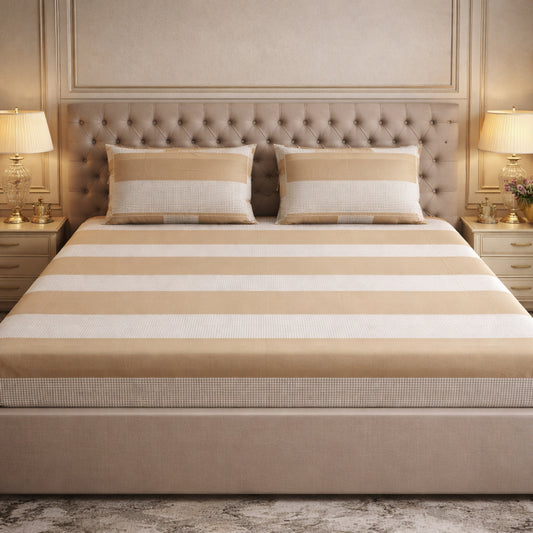 Imported Pure Cotton Stripes With Checks Bedsheet