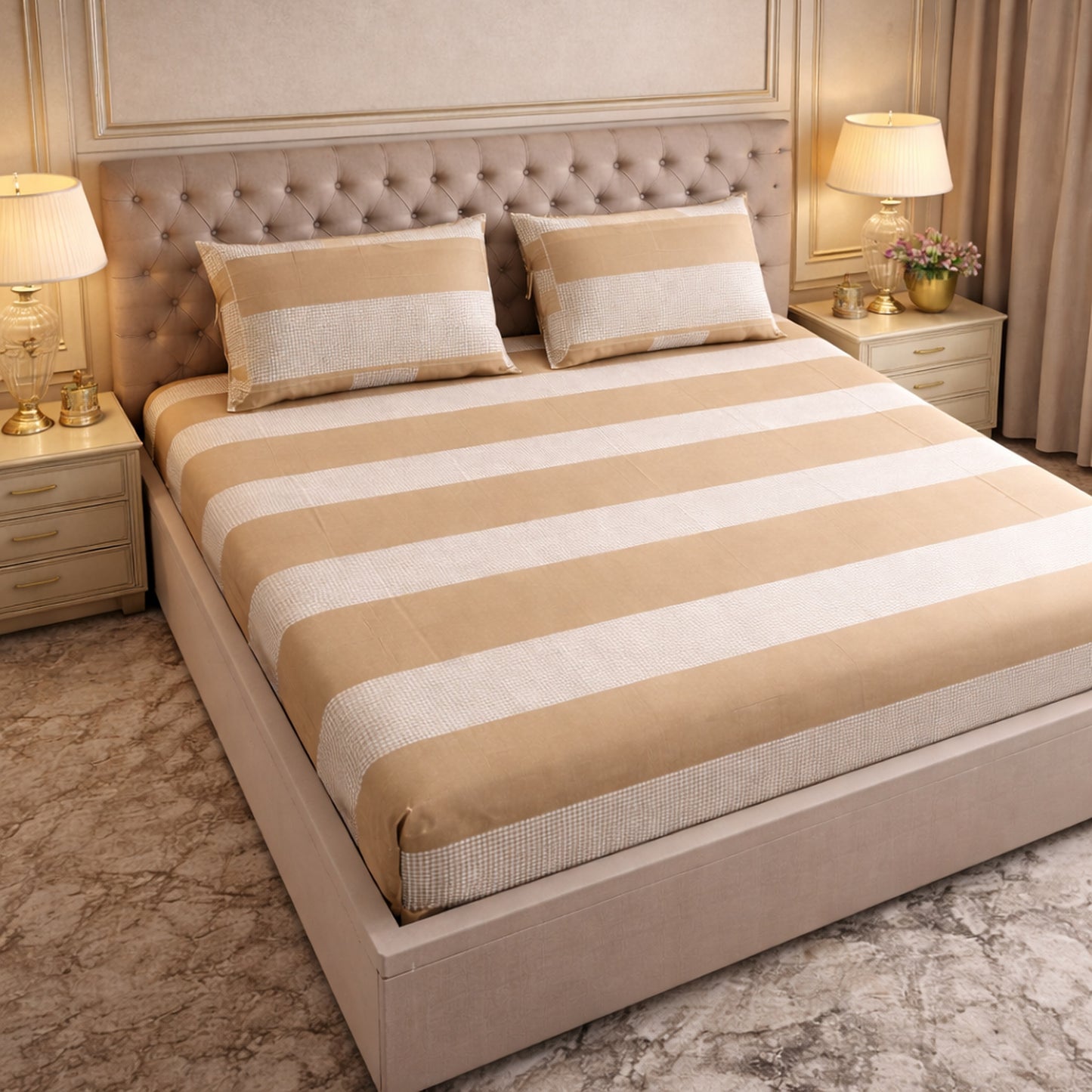 Imported Pure Cotton Stripes With Checks Bedsheet