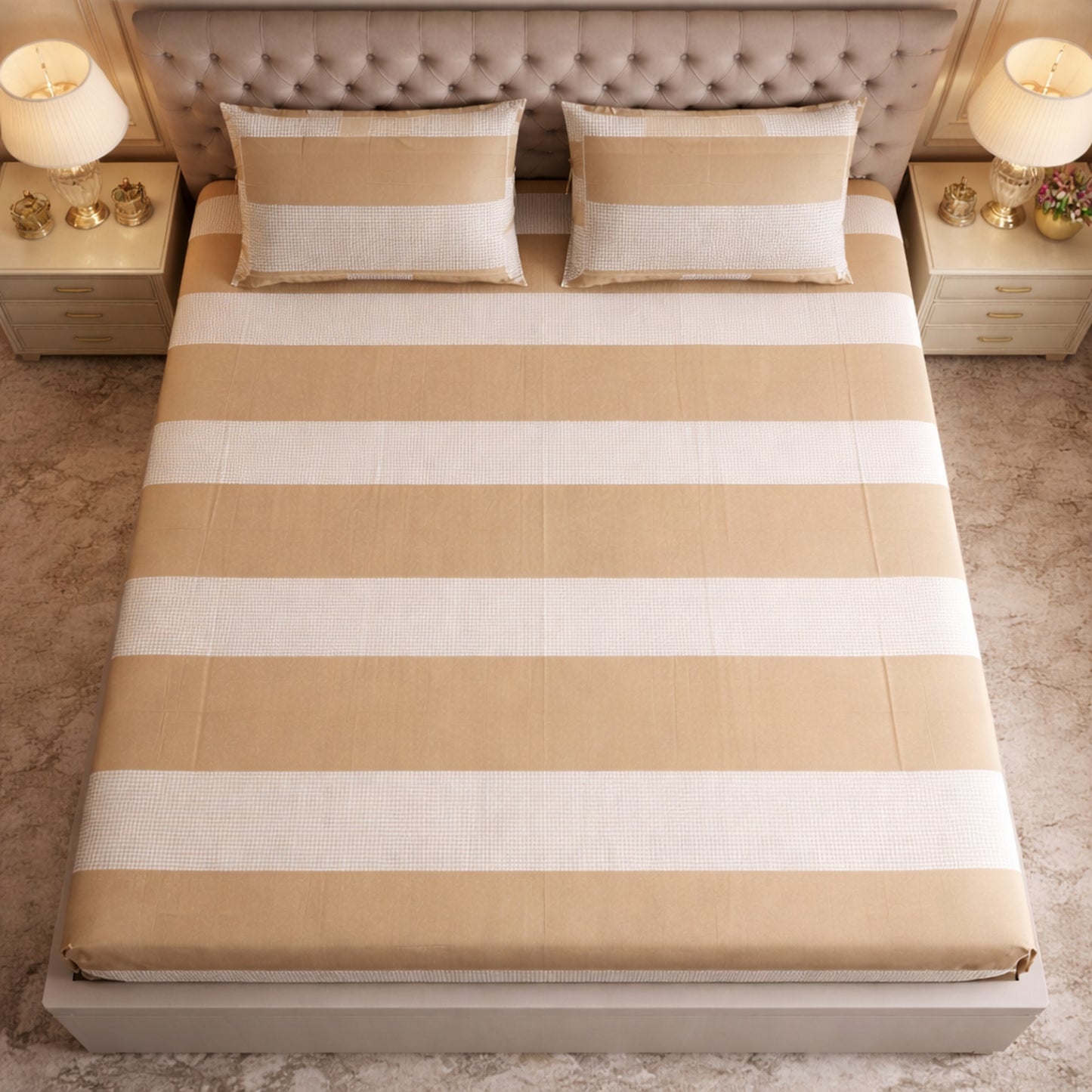 Imported Pure Cotton Stripes With Checks Bedsheet