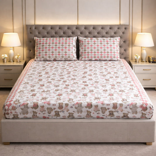 Baby Print Soft Teddy Bear Print Pure Cotton Bedsheet