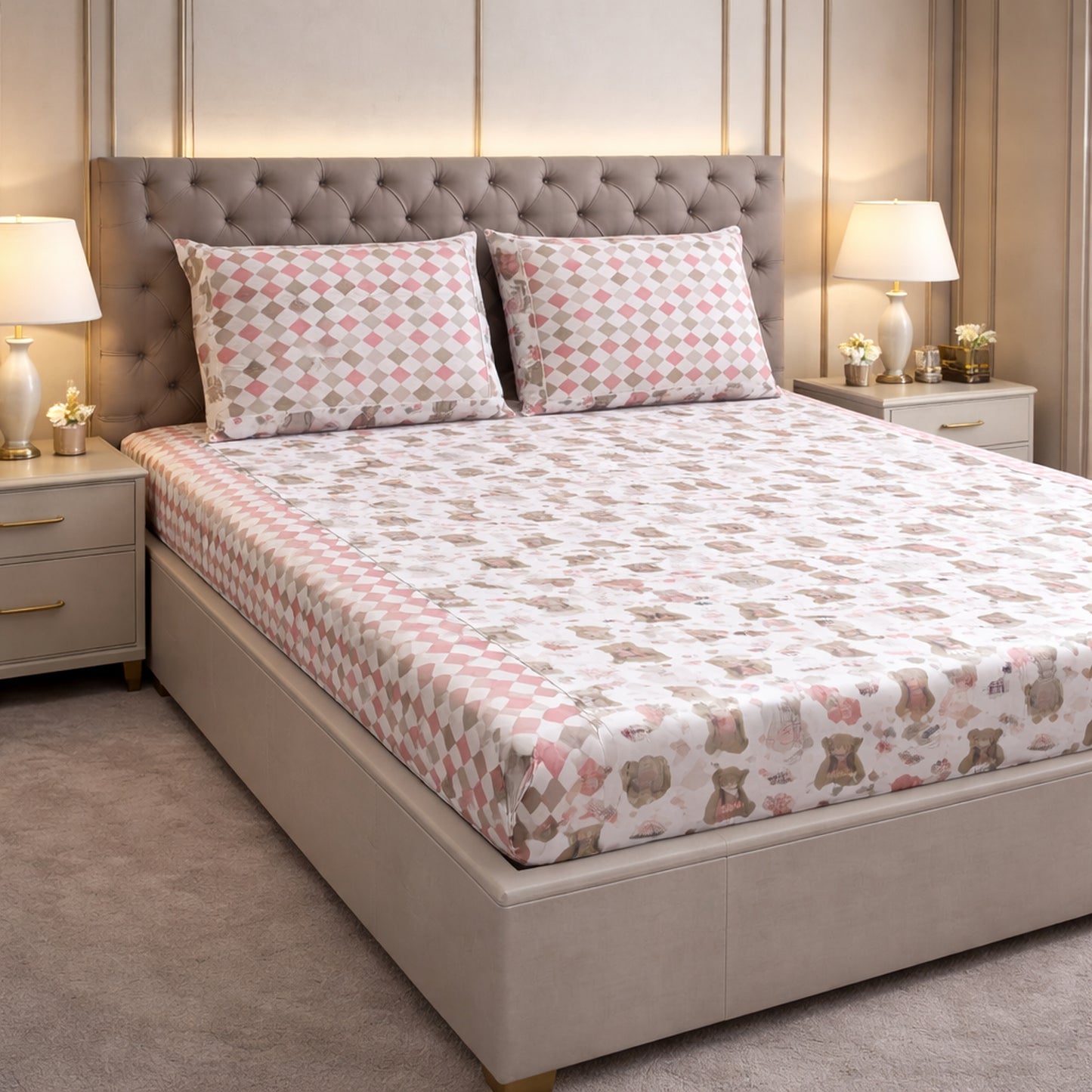 Baby Print Soft Teddy Bear Print Pure Cotton Bedsheet