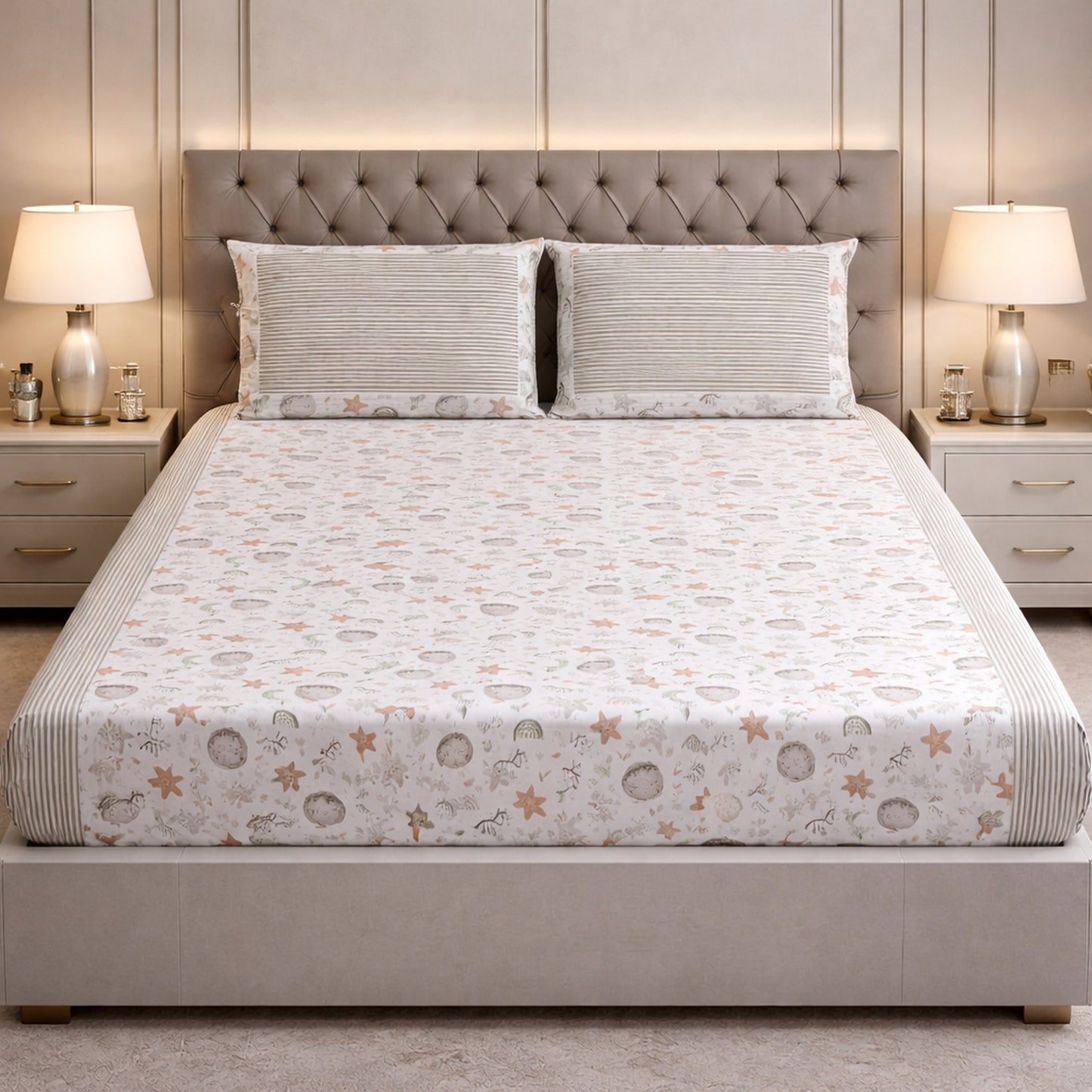 Imported White Colour Pure Cotton Space Print Bedsheet
