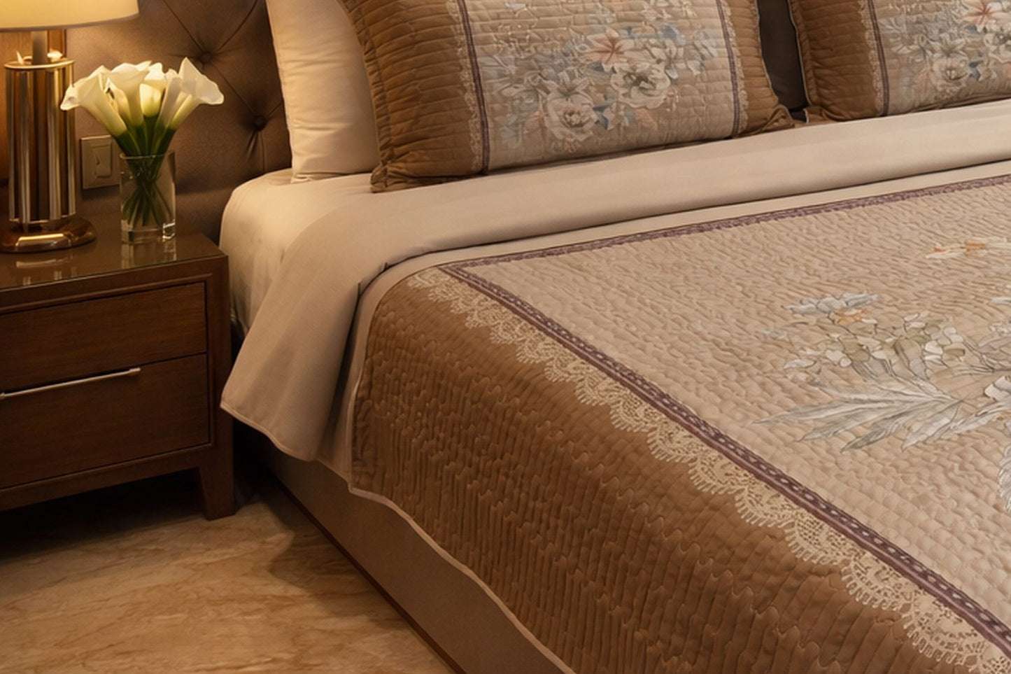 Exclusive Beige Floral Digital Bedcover
