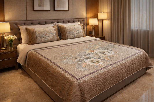 Exclusive Beige Floral Digital Bedcover