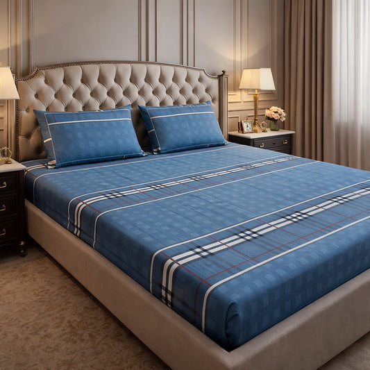 Imported Pure Cotton Blue Colour Burberry Checks Bedsheet