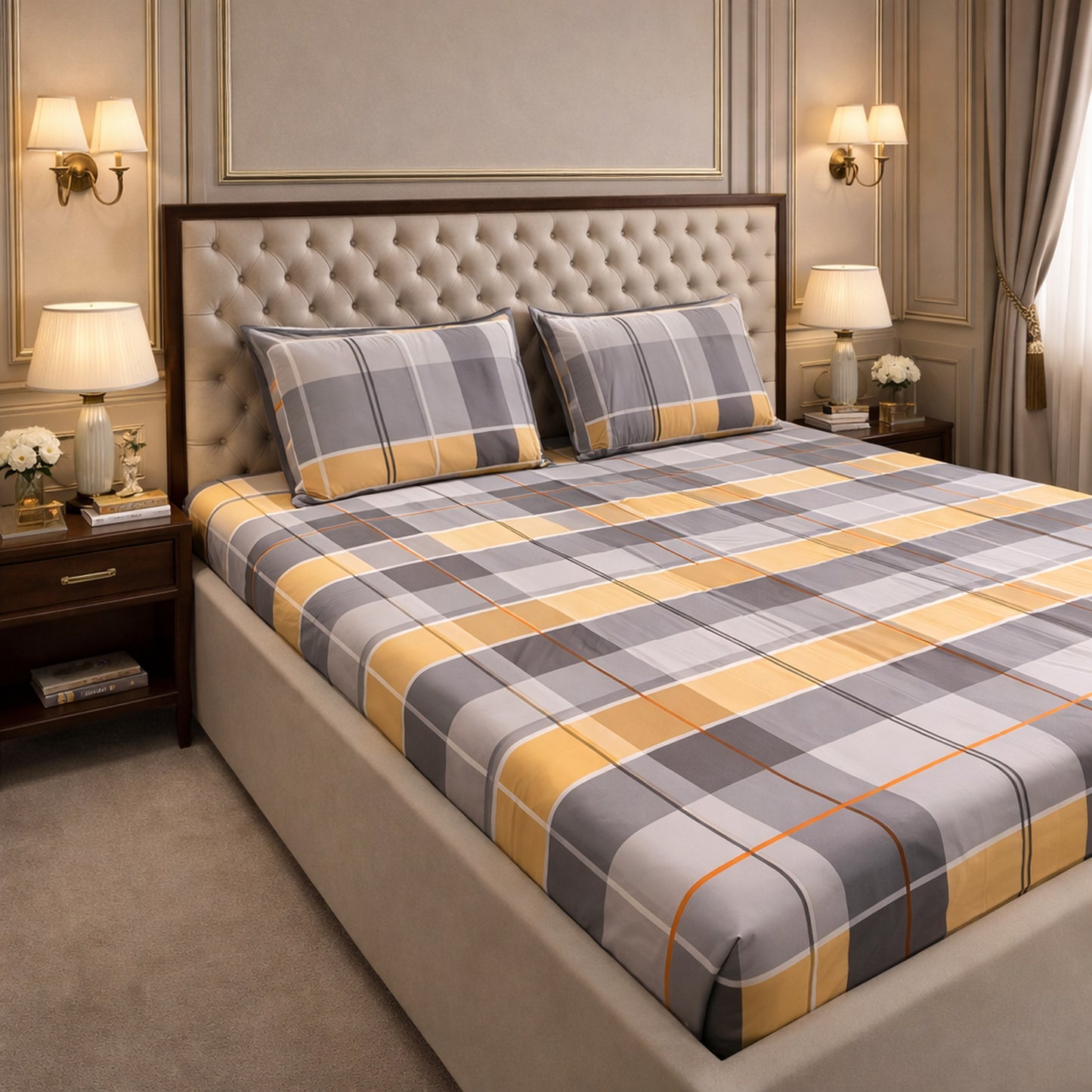 Imported Exclusive Cotton Checks Bedsheet King Size