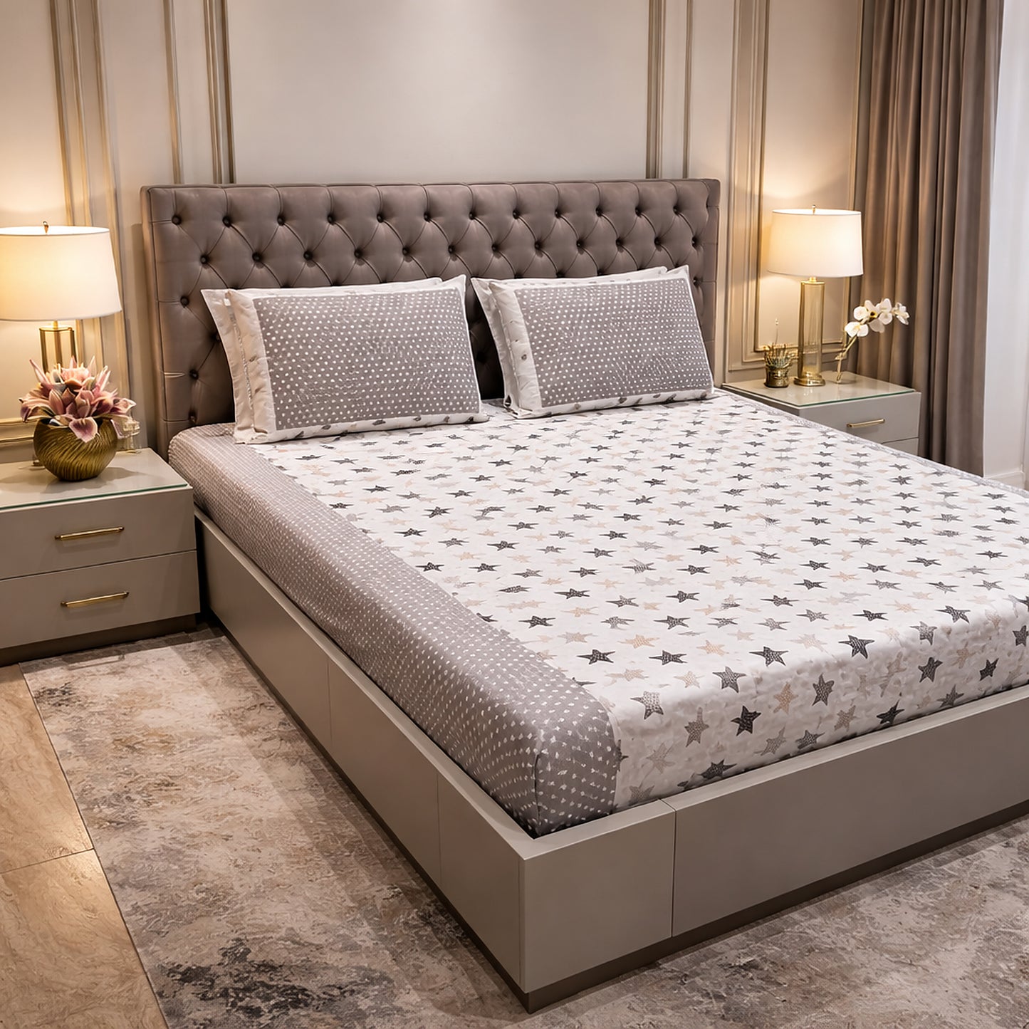 Imported Grey Colour Star Print Bedsheet