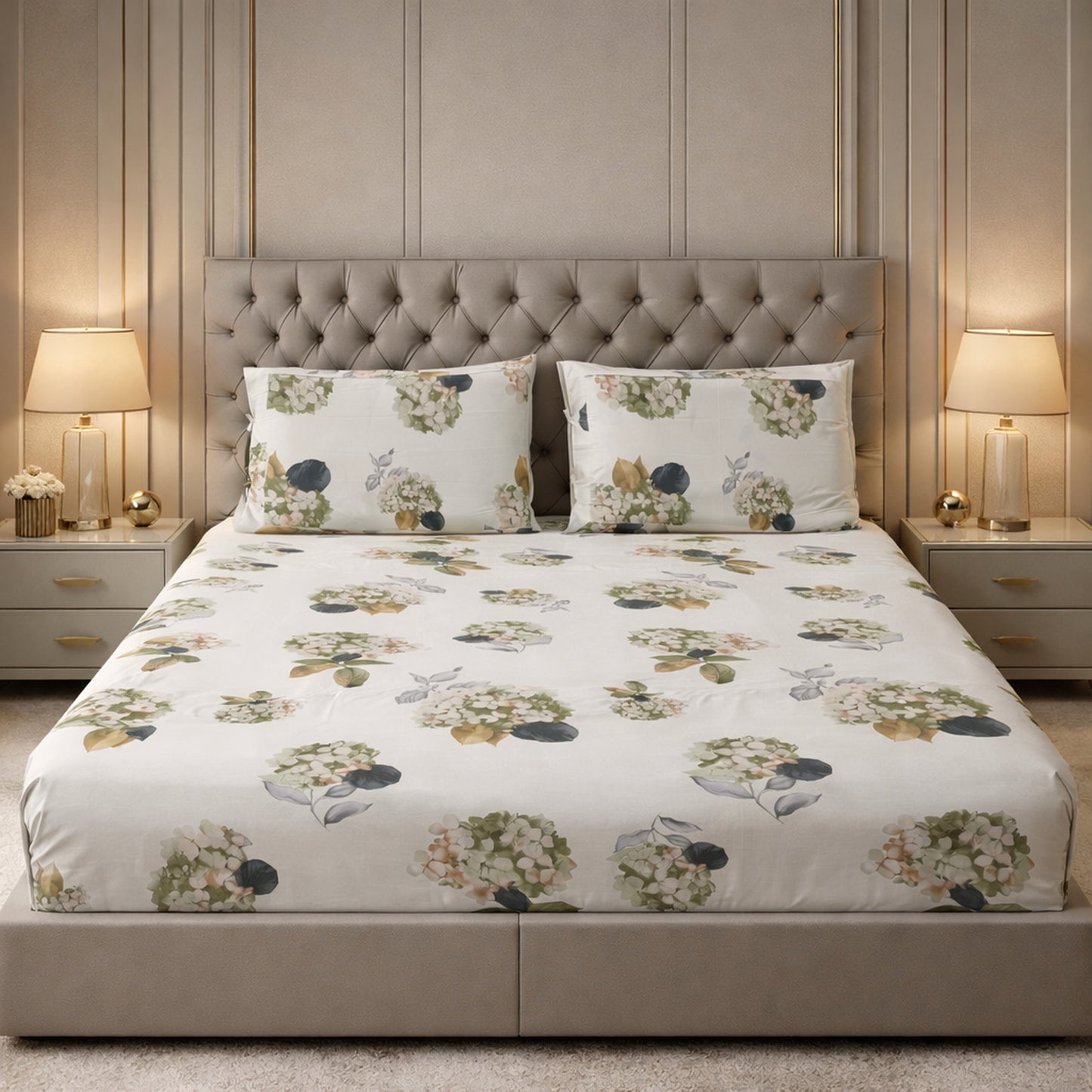 White Floral Colour Pure Cotton Printed Bedsheet