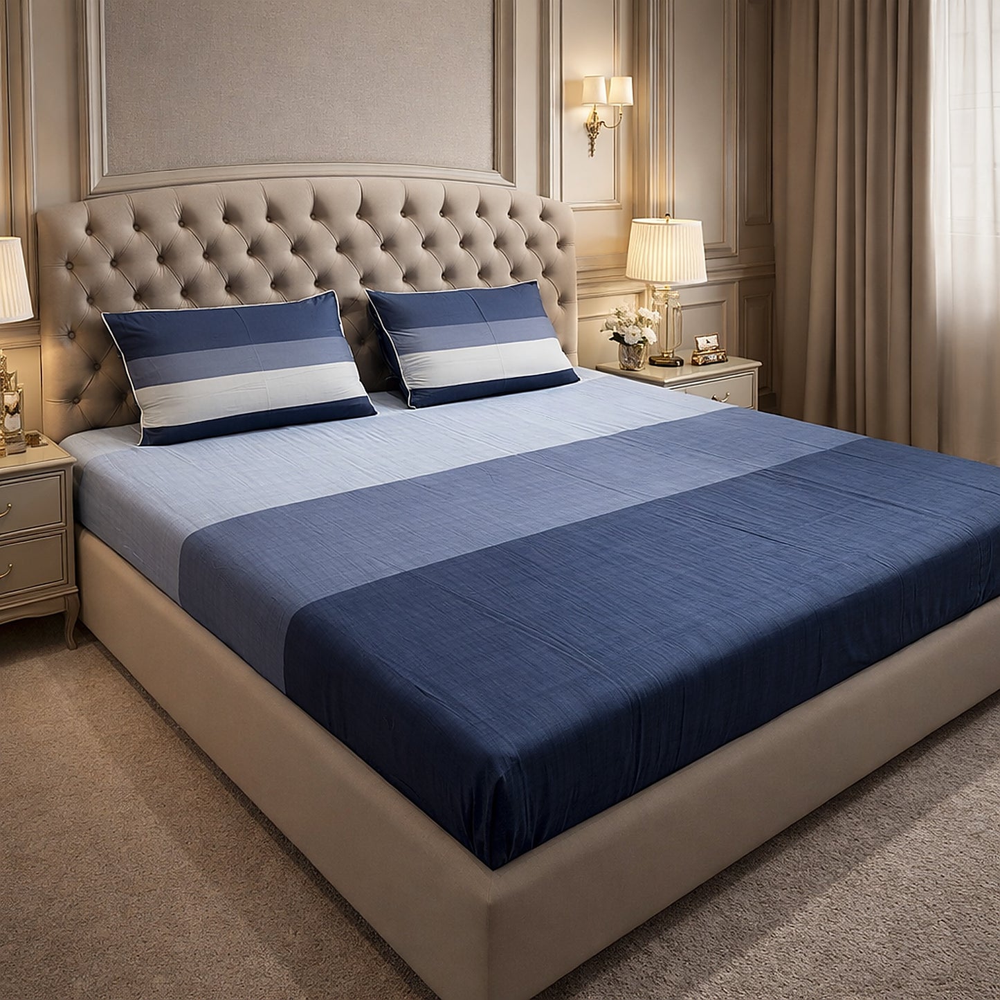 Dark Stripe Printed Pure Cottton Bedsheet