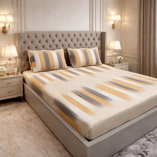 Imported Pure Cotton Abstract Print Bedsheet- Orange Colour