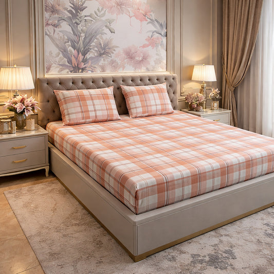 Pure Cotton Orange Check Bedsheet