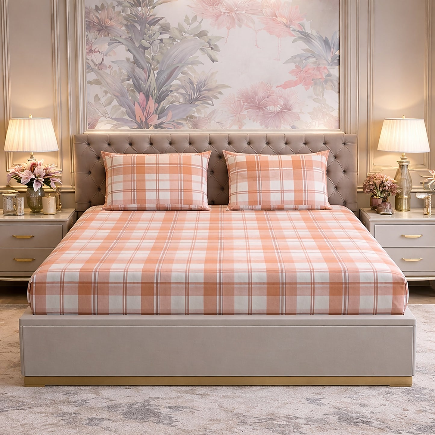 Pure Cotton Orange Check Bedsheet