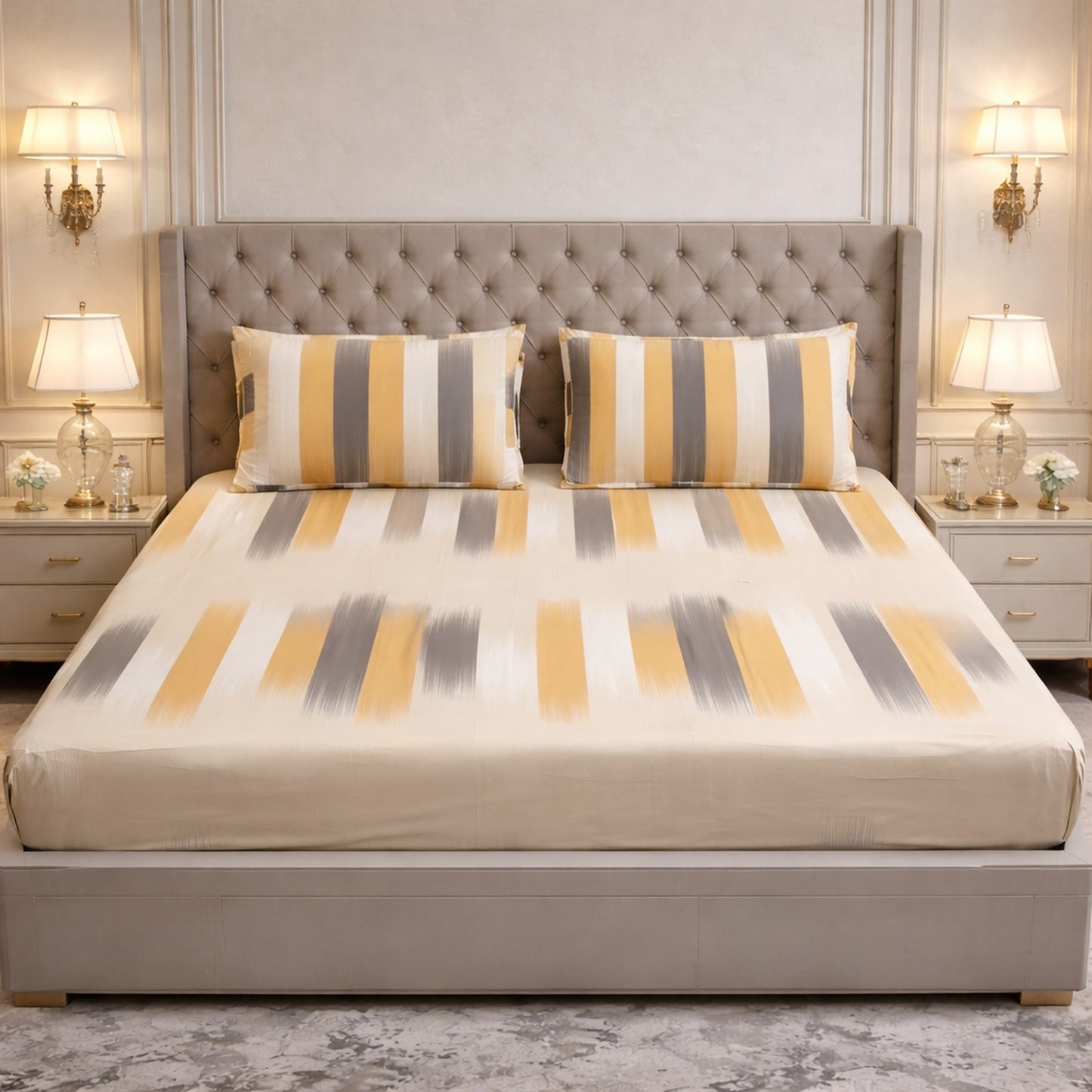 Imported Pure Cotton Abstract Print Bedsheet- Orange Colour